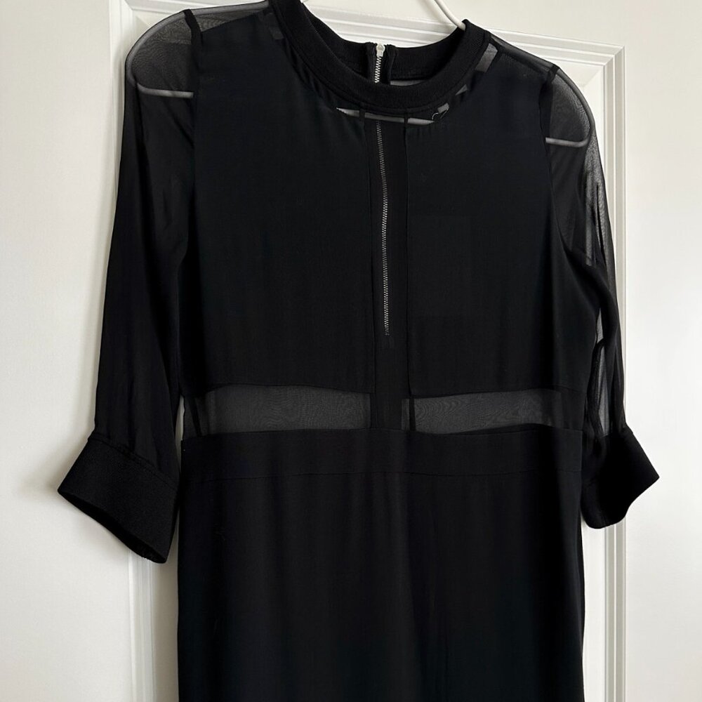 Women's NWT IRO Tina Black Sheer Panel 3/4 Sleeve Dress Size 38 (US 6)